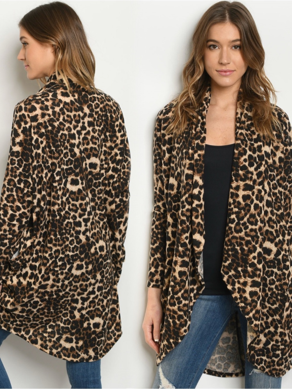 Leopard Print Open-Front Cardigan - Neutral Brown